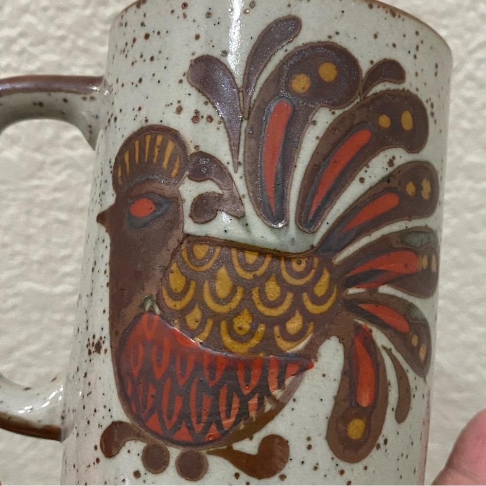 Lot 2 Vintage Otagiri Style Speckled Stoneware Rooster & Flower Mugs - Picture 11 of 13
